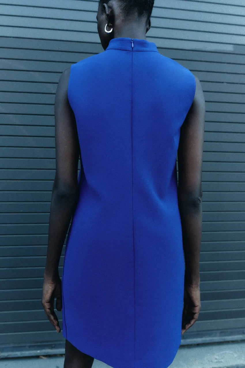 Mock-Neck Sleeveless A-Line Mini Dress