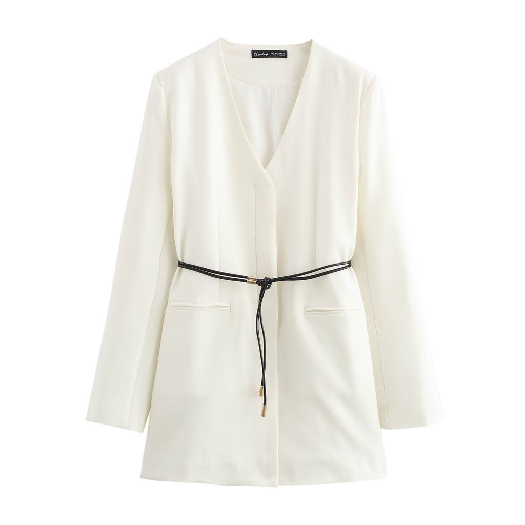 Autumn With Belt Blazer Straight Leg Pants Set