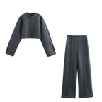 Spring Autumn Long-Sleeve Sweater Short Top Set