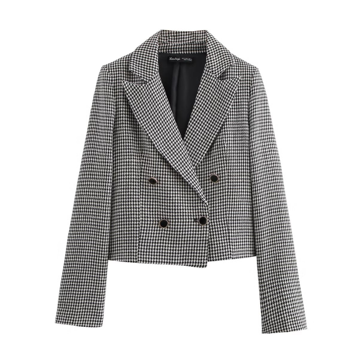 Autumn Houndstooth Short Blazer Wide Leg Pants Set