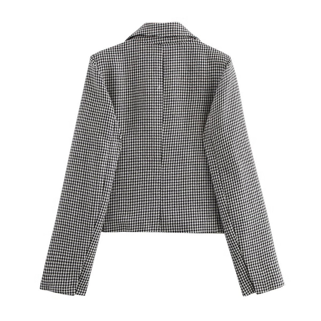 Autumn Houndstooth Short Blazer Wide Leg Pants Set