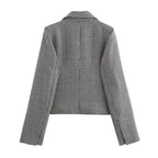 Autumn Houndstooth Short Blazer Wide Leg Pants Set