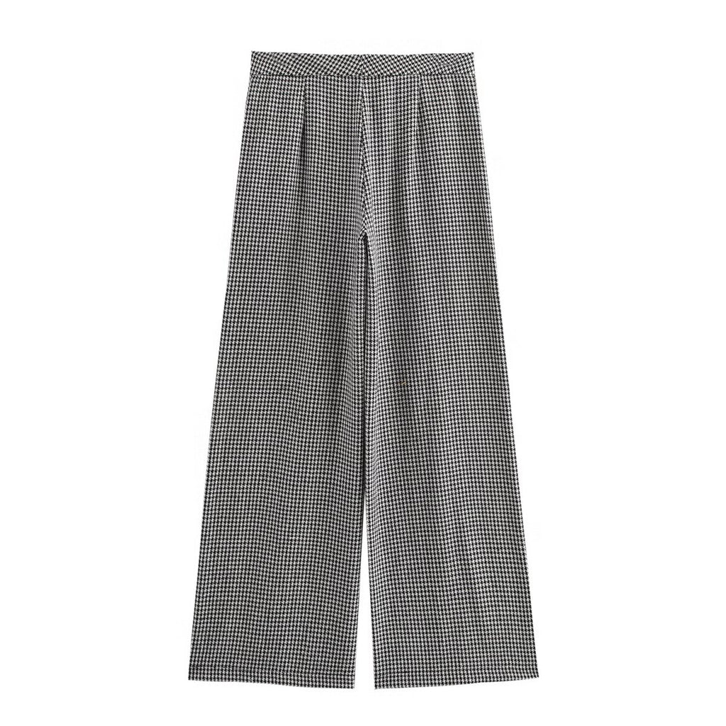 Autumn Houndstooth Short Blazer Wide Leg Pants Set