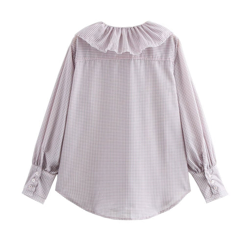 Women's Clothing Autumn Design Small Plaid Laminated Decoration Straight Shirt