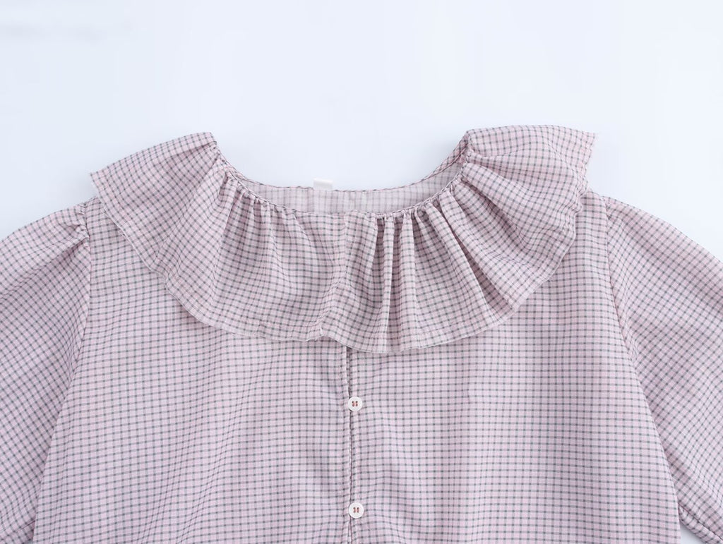 Women's Small Plaid Laminated Decoration Straight Shirt