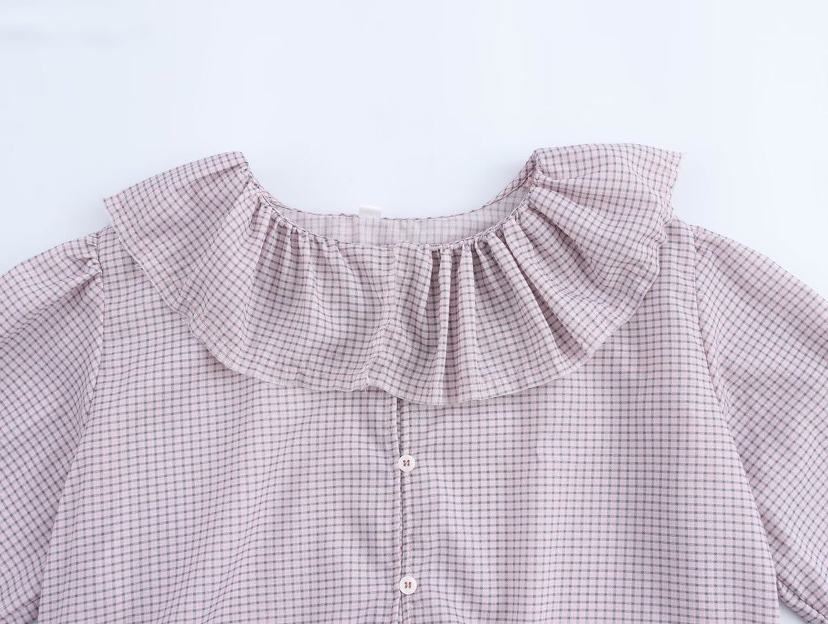 Women's Small Plaid Laminated Decoration Straight Shirt