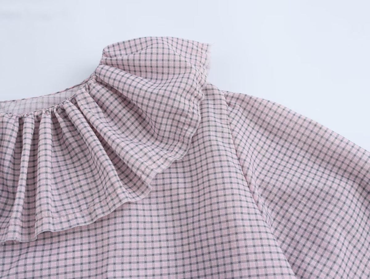 Women's Small Plaid Laminated Decoration Straight Shirt