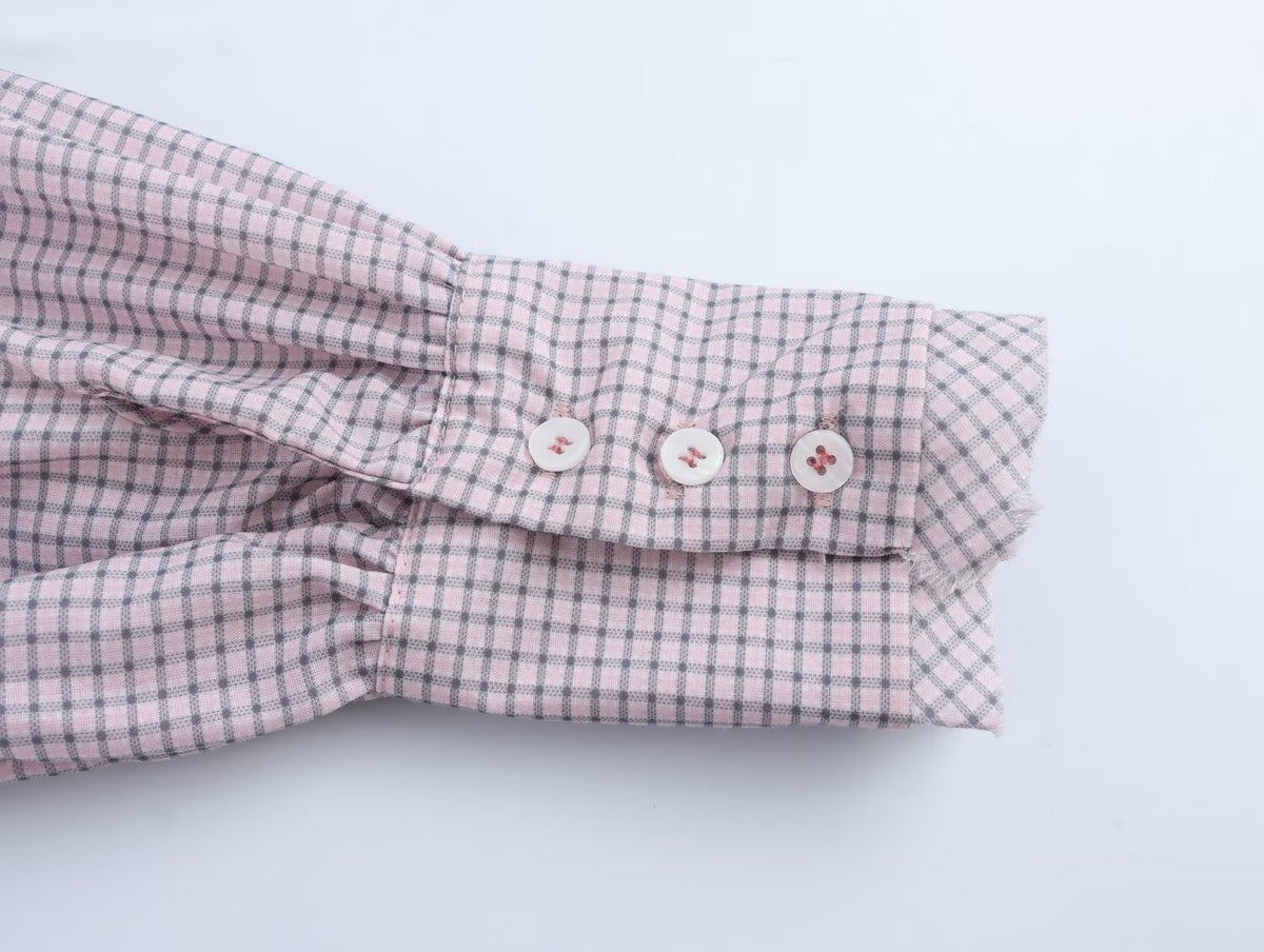Women's Small Plaid Laminated Decoration Straight Shirt