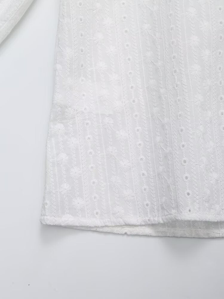 Women's Clothing Casual Lace French Cotton Round Neck Embroidered Shirt