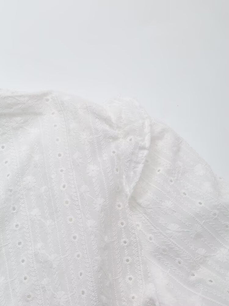 Women's Clothing Casual Lace French Cotton Round Neck Embroidered Shirt