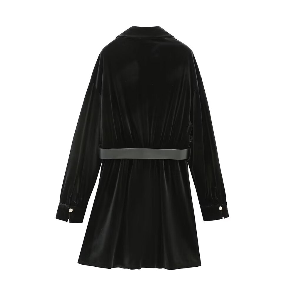 Velvet Collared Shirt Dress