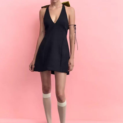 Autumn Velvet Oversized Bowknot Decoration Dress Women Clothing