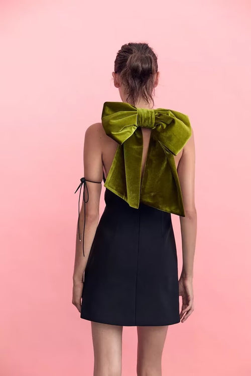 Autumn Velvet Oversized Bowknot Decoration Dress Women Clothing