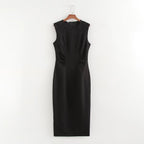 Women's Crew-Neck Ruched Split Maxi Dress