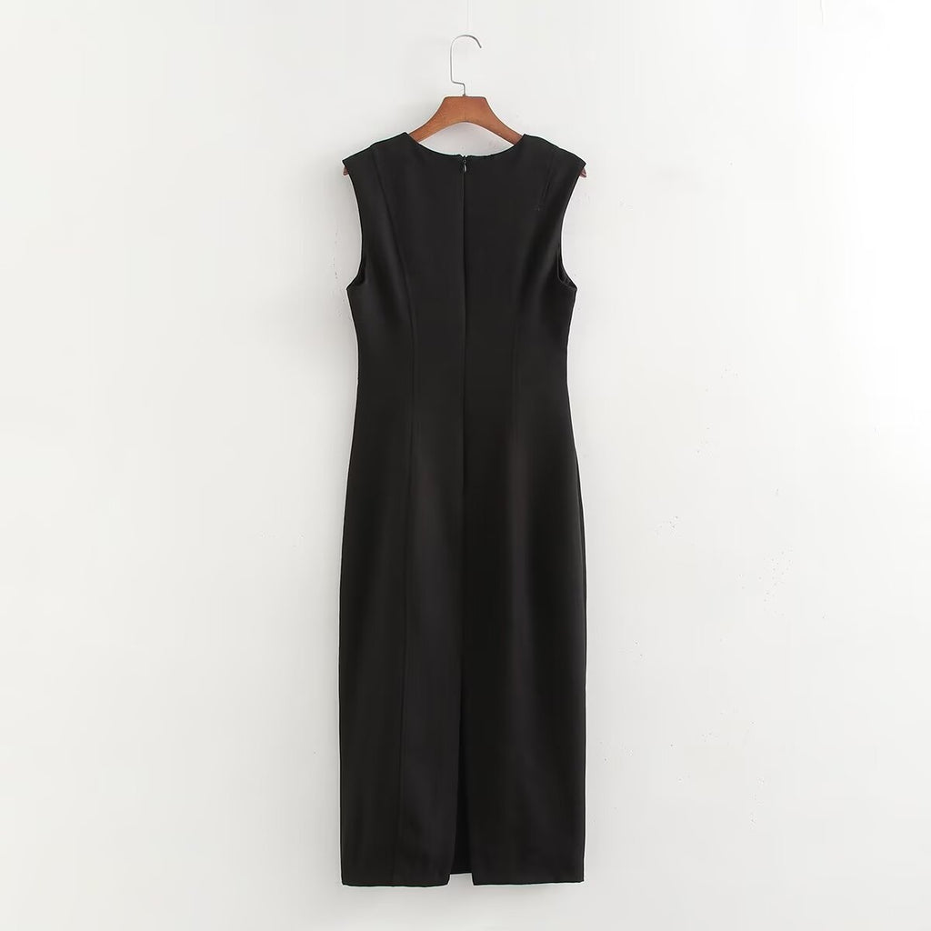 Women's Crew-Neck Ruched Split Maxi Dress