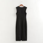 Women's Crew-Neck Ruched Split Maxi Dress