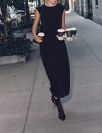 Women's Crew-Neck Ruched Split Maxi Dress