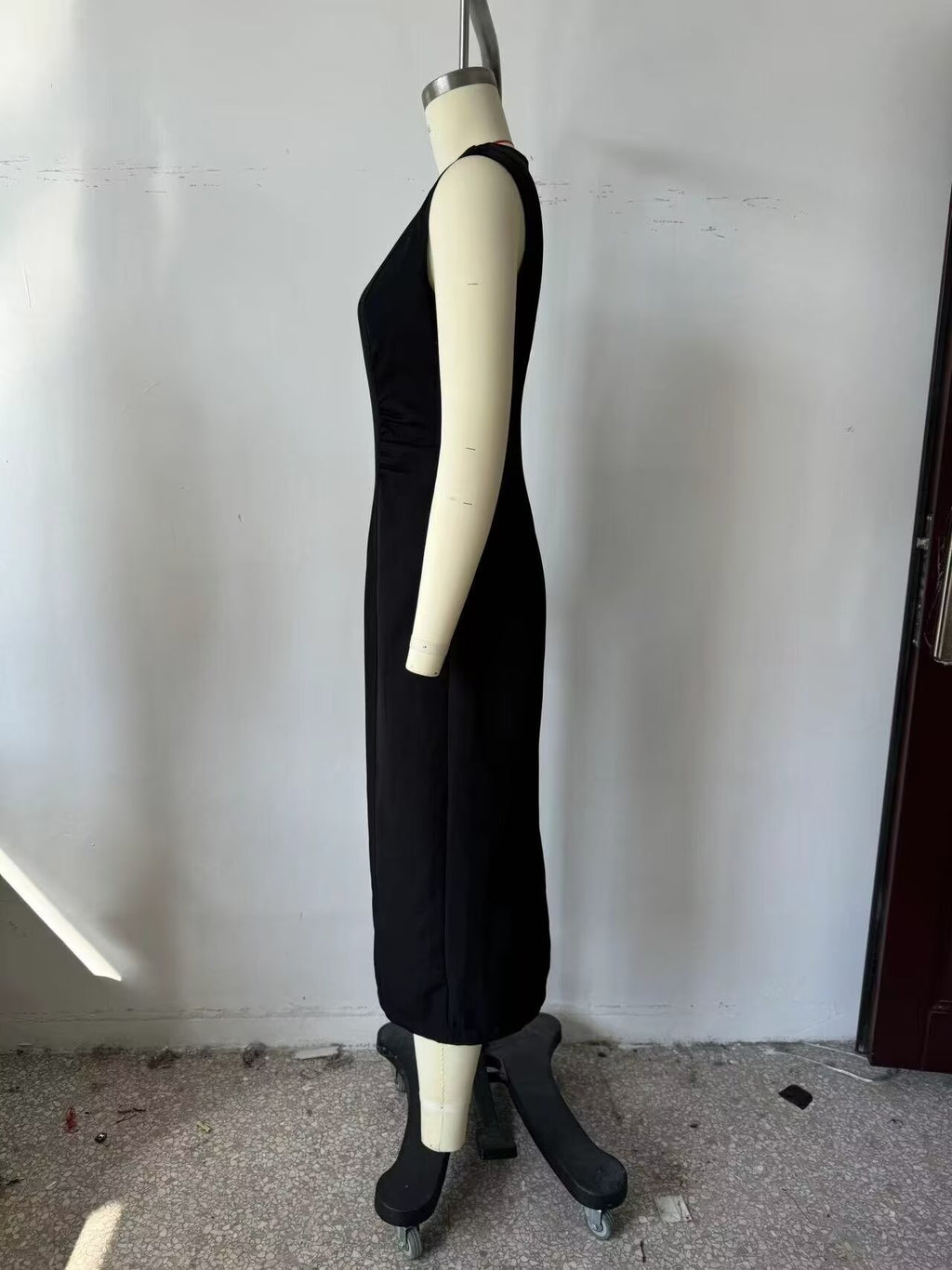 Women's Crew-Neck Ruched Split Maxi Dress