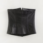 's Single Breasted Short Faux Leather Off Neck Tight Backless