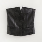 's Single Breasted Short Faux Leather Off Neck Tight Backless