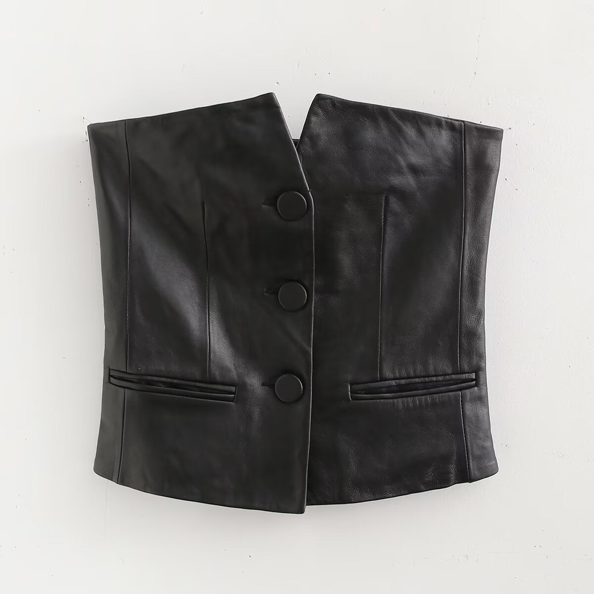 's Single Breasted Short Faux Leather Off Neck Tight Backless