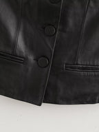 's Single Breasted Short Faux Leather Off Neck Tight Backless