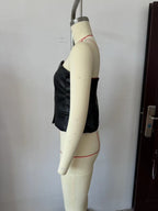 's Single Breasted Short Faux Leather Off Neck Tight Backless