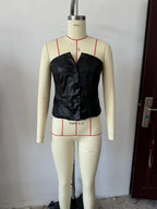 's Single Breasted Short Faux Leather Off Neck Tight Backless