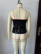 's Single Breasted Short Faux Leather Off Neck Tight Backless