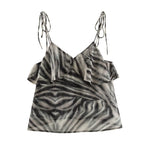 Women's Fall Women Clothing Wild Animal Print Pullover V Neck Tied Spaghetti Strap Top