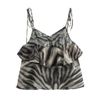 Women's Fall Women Clothing Wild Animal Print Pullover V Neck Tied Spaghetti Strap Top