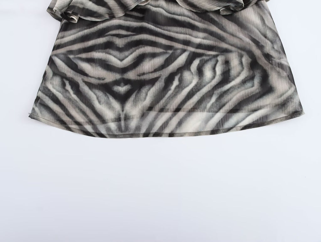 Women's Fall Women Clothing Wild Animal Print Pullover V Neck Tied Spaghetti Strap Top