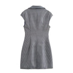 Winter Polo Collar Plaid Mini Sleeveless V Neckline Dress