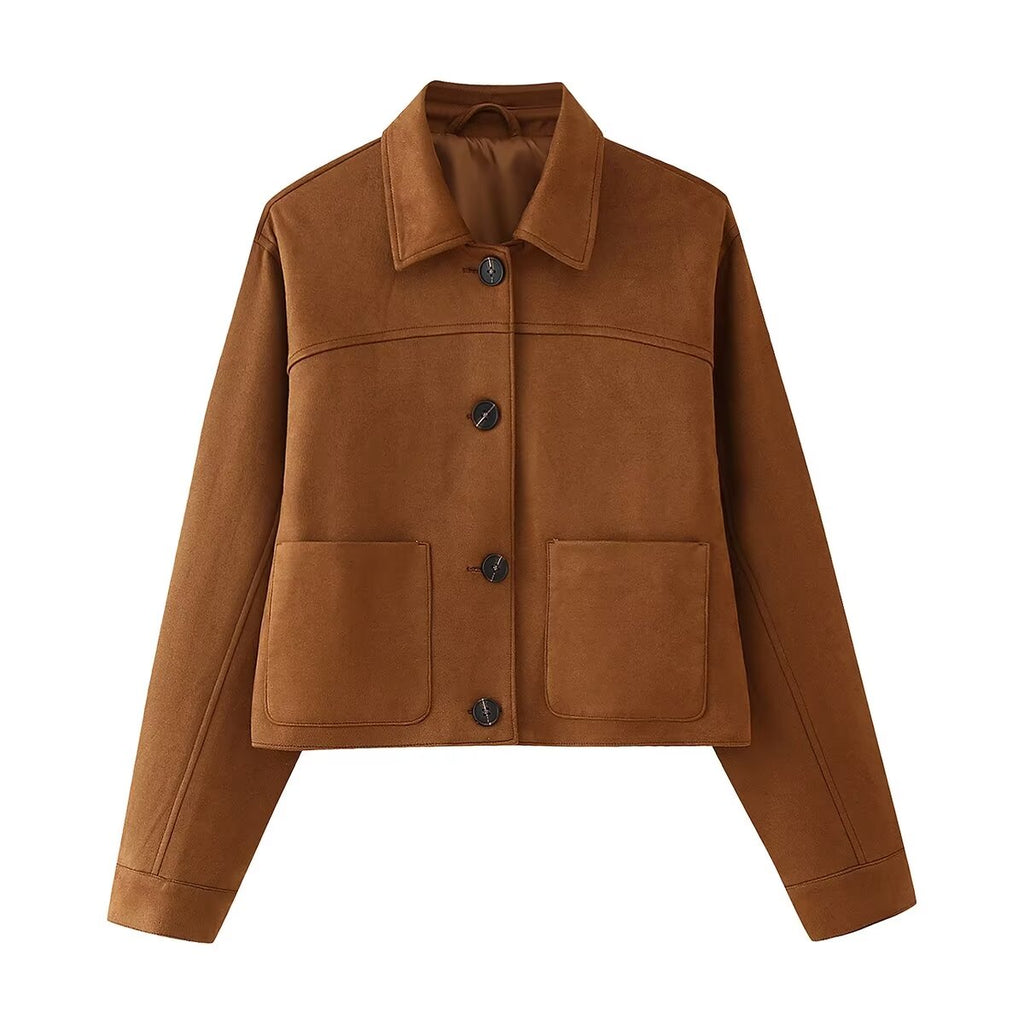 Women's Fall Simple Suede Fabric Jacket and Skirt Two-Piece Set