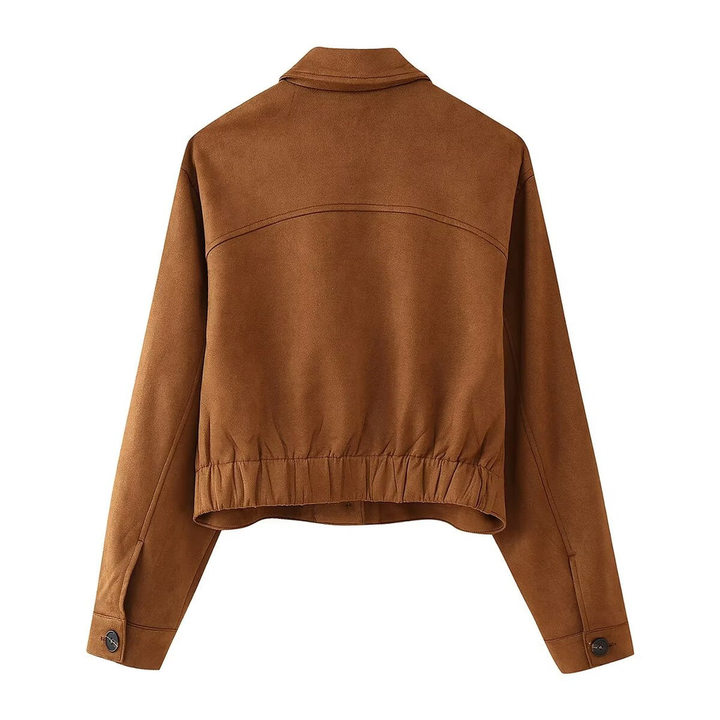 Women's Fall Simple Suede Fabric Jacket and Skirt Two-Piece Set
