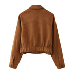 Women's Fall Simple Suede Fabric Jacket and Skirt Two-Piece Set