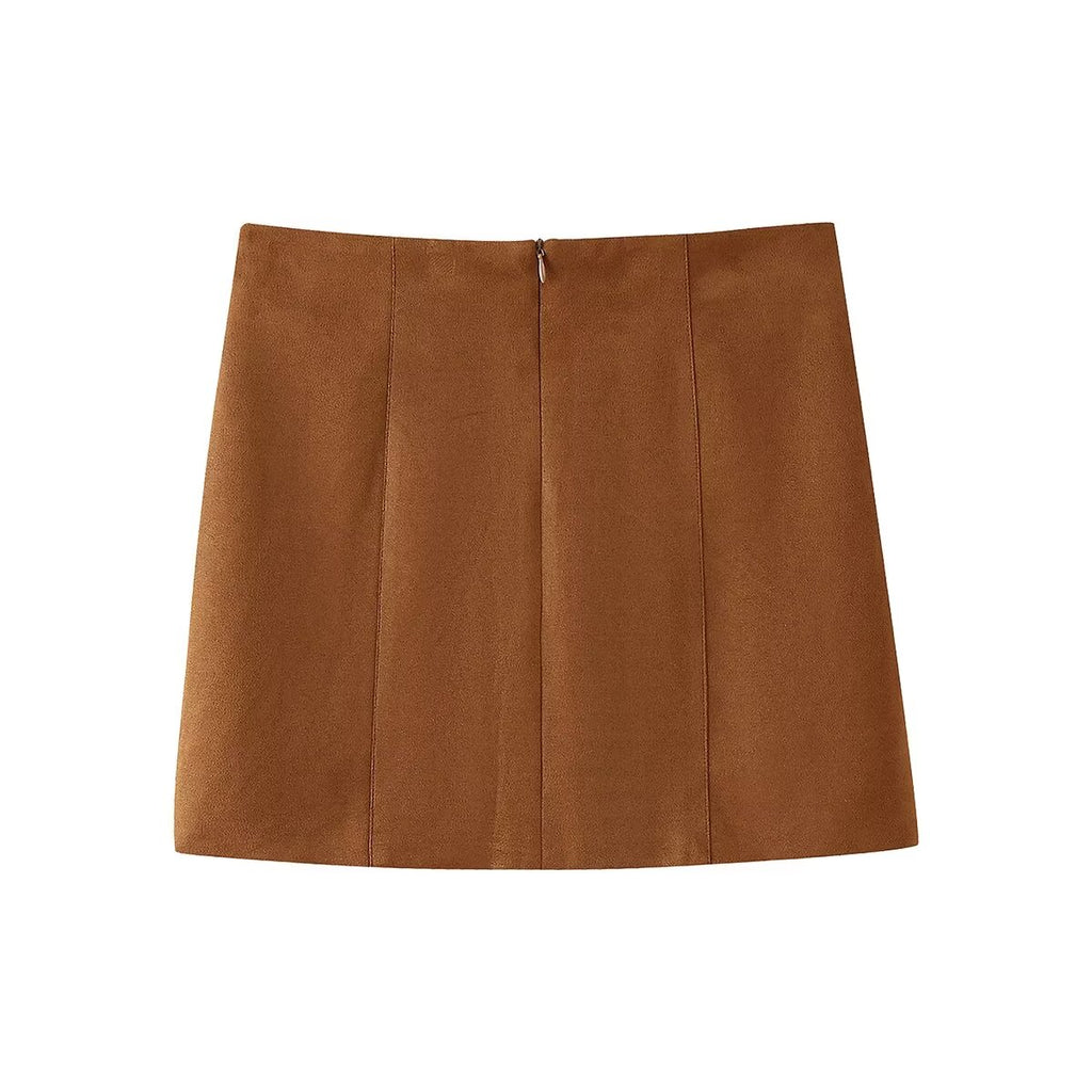 Women's Fall Simple Suede Fabric Jacket and Skirt Two-Piece Set