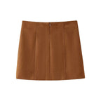 Women's Fall Simple Suede Fabric Jacket and Skirt Two-Piece Set