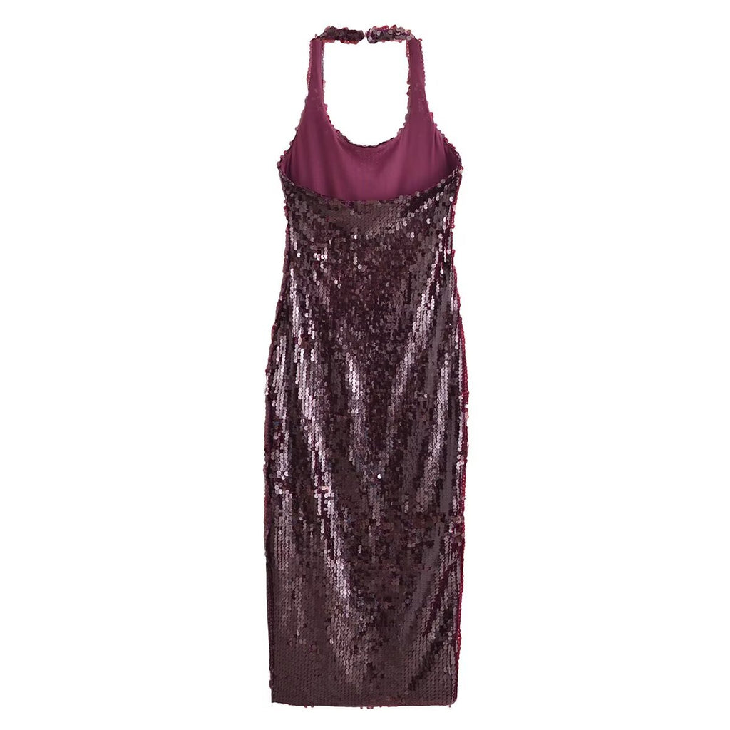 Sequin Hanging Collar Dress