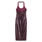 Sequin Hanging Collar Dress