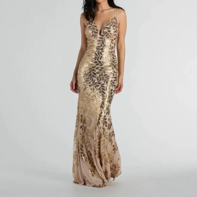 Women's Maxi Dress Sequined Backless Spaghetti Straps Dress