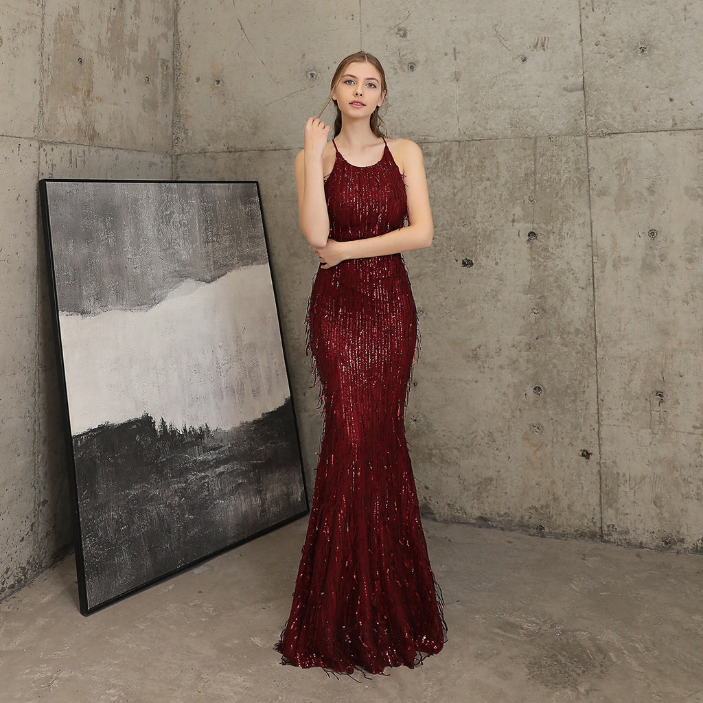 Women's Sequin Fishtail Cocktail Elegant Graceful Event Party Dress