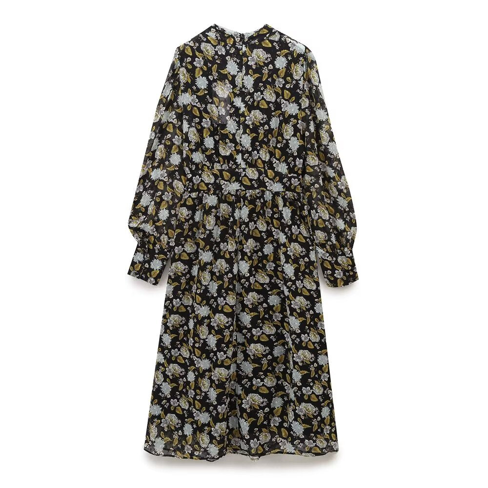 Women's Printed Collared Long-Sleeve Dress