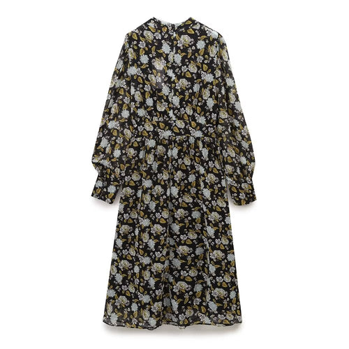 Fall Women Clothing Fashionable Simple Casual Printed Long Sleeve Dress