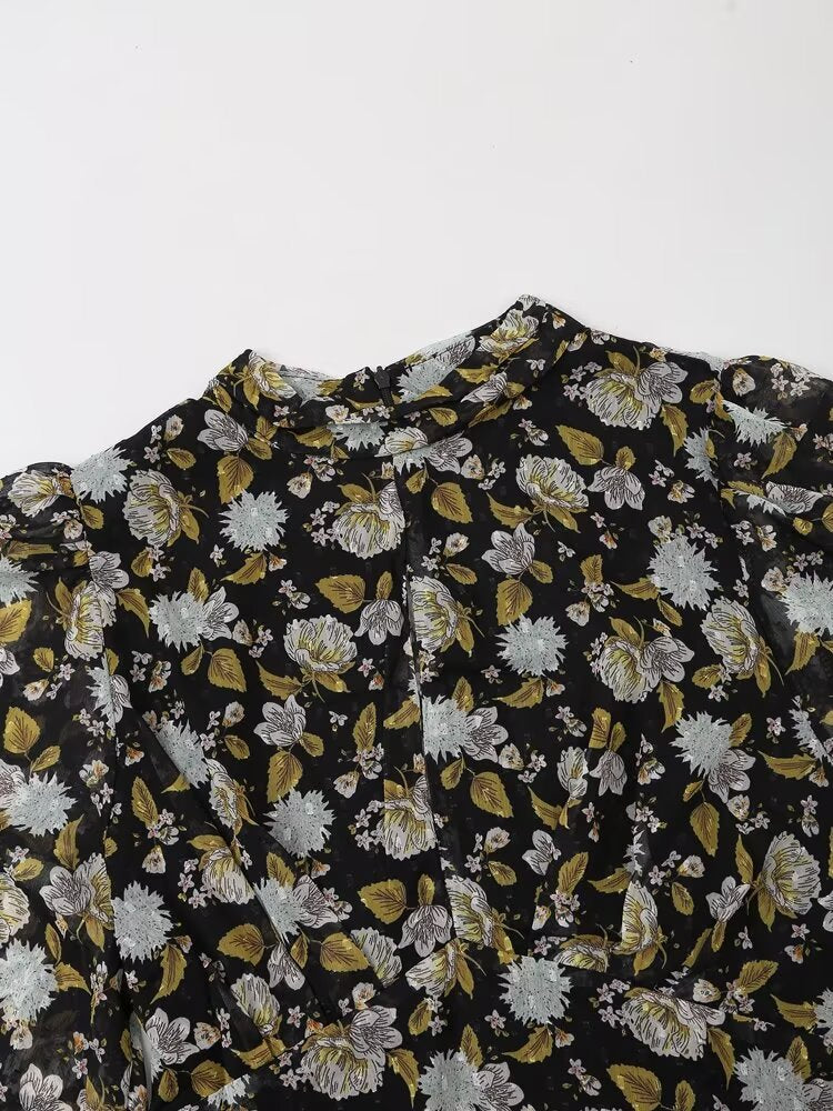 Women's Printed Collared Long-Sleeve Dress