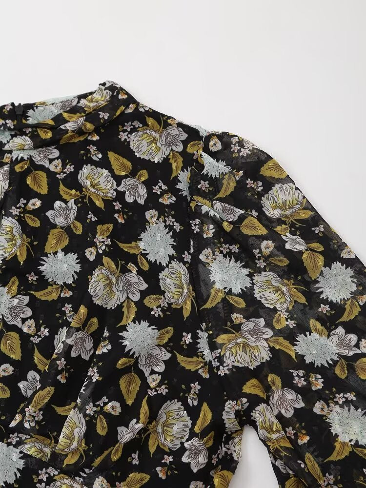 Women's Printed Collared Long-Sleeve Dress