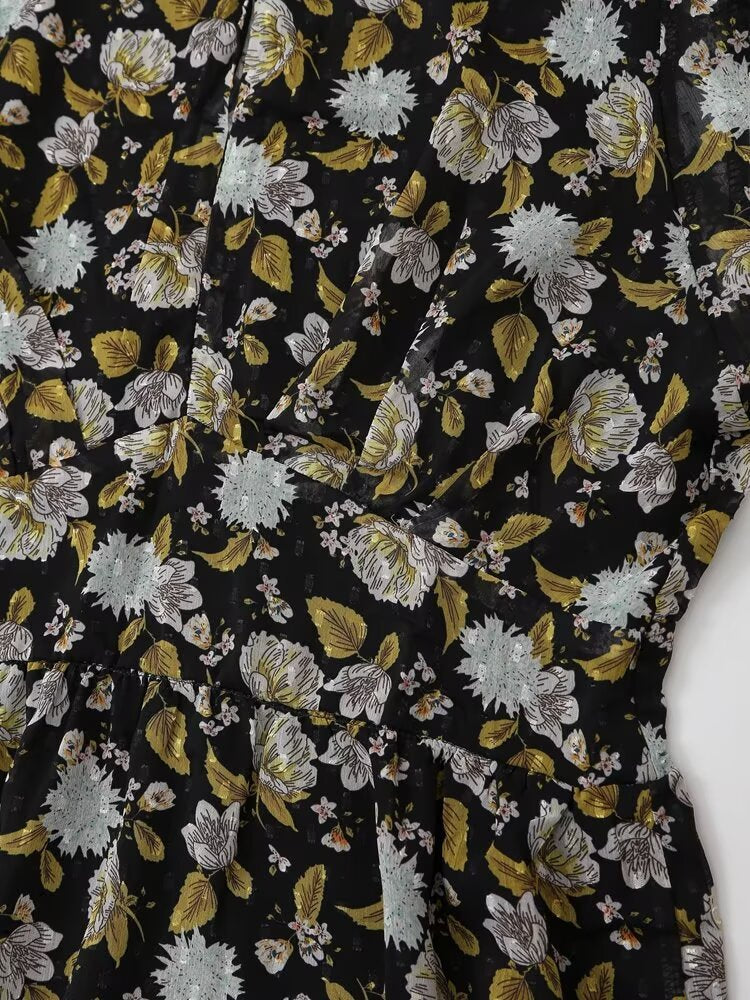 Women's Printed Collared Long-Sleeve Dress