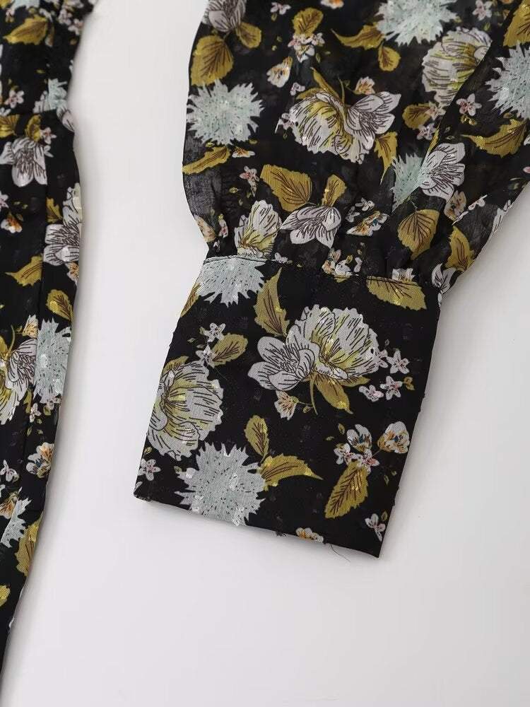 Women's Printed Collared Long-Sleeve Dress