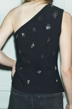 Women's Beaded Pleated Sleeveless Top