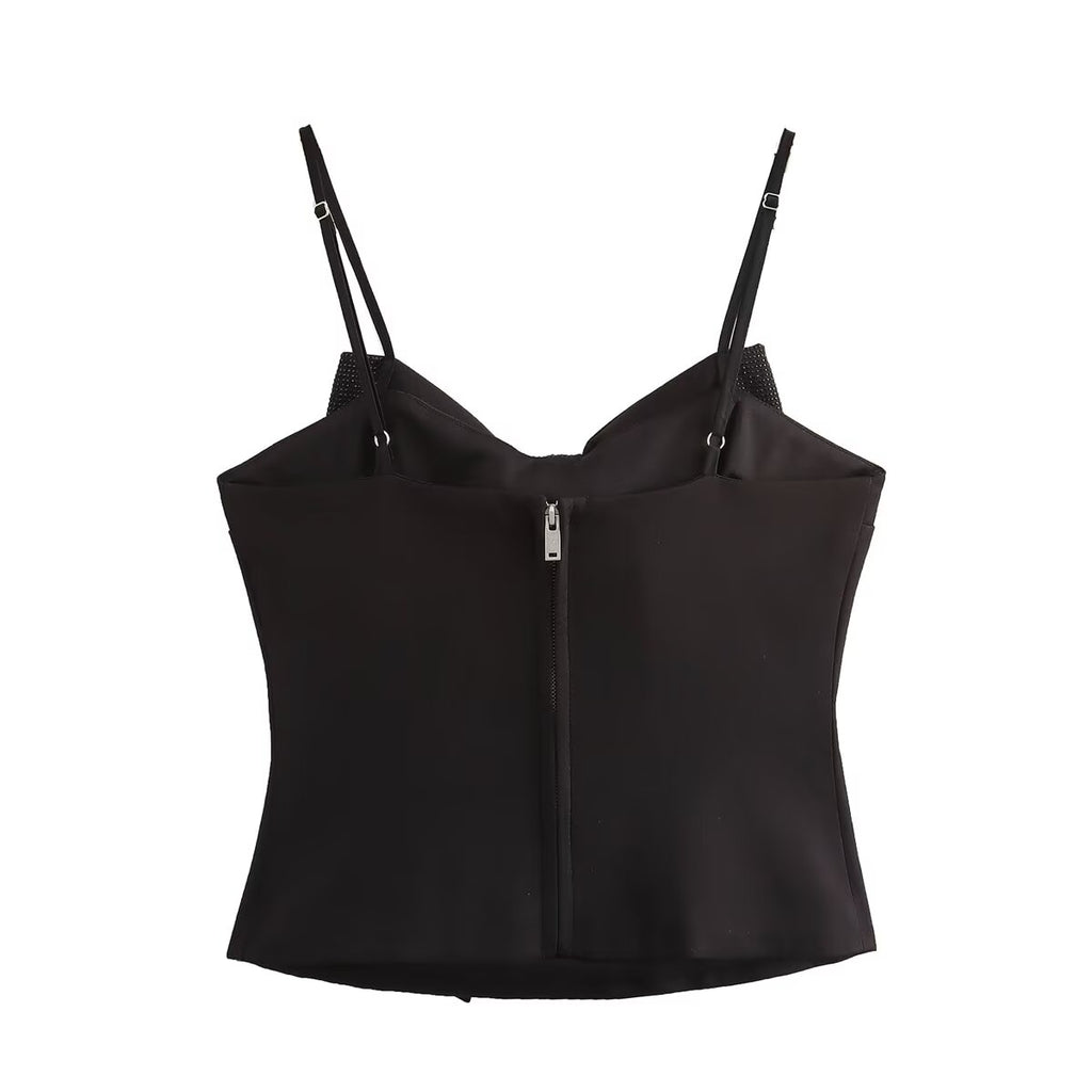 's Fall Stylish Simple Rhinestone Bowknot Decoration Sling Top